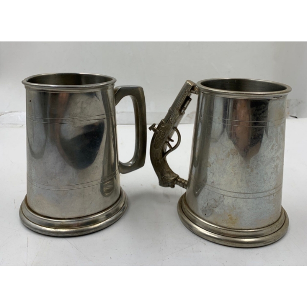 Set of 2 Pewter Mugs (One Mug is Dented) 