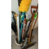 Image 1 : Assortment of House Hold Items  Shovgel, Brooms, Umbrellas, Duster& More
