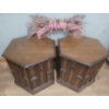 Image 2 : Hexagonal Accent Vintage Six Sided Side Tables w/Floral Wall Hanging