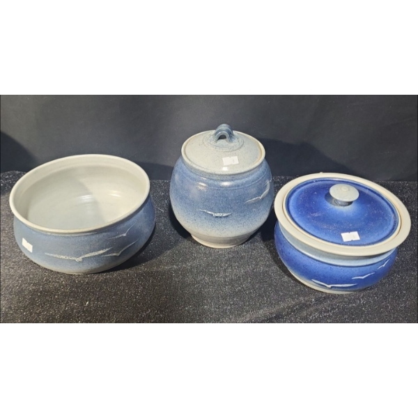 Assorted Pottery: Open Bowl 8" Top, 4 T, Taller Jar 7.5 T, Bowl w/ Lid 6.5" Diameter Top