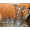 Image 4 : Vintage Pressesd Glass Lemonaid Set w/ Etched Floral & Leaf Patterns  