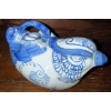 Image 2 : Blue & White Dove  Bird Teapot & Vintage Cut Glass Pattern Cream & Sugar Set 