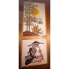 Image 1 : Vintage Asian Styled Hand Painted Fabric Framed  Asian Mid Century