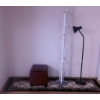 Image 1 : Furniture and Decor Lot With Ottoman, Floor Lamp, Coat Rack, and Rug