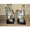 Image 3 : Silver Polystone Decorative Hands Sculptures 11"Tall  w/ Tasselled Jute Decor 