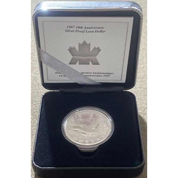 1997 10th Anniversary Silver Proof Loon Dollar 92.5% Silver 25.175 Grams
