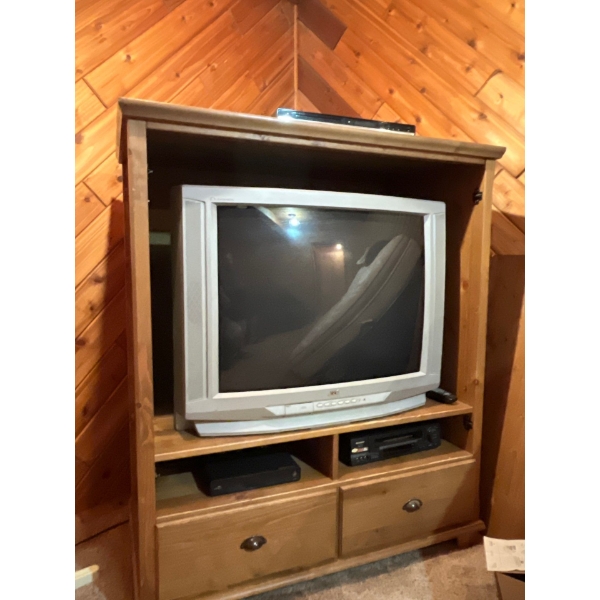 TV Stand With JVC Tube TV DVD Player & Sharp VHS Player 
