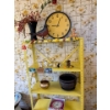 Image 2 : Yellow Vintage Metal Shelf With Sky Timer Clock Several Small Collectible Figurines & Magnets 