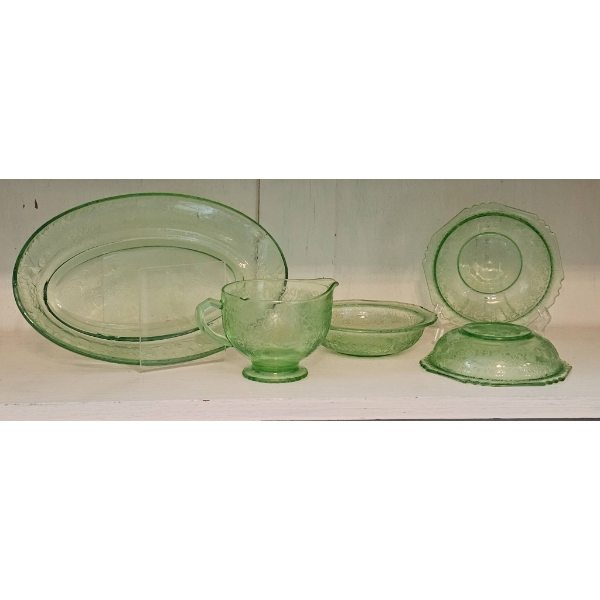 Uranium Glass Cherry Blossom Tableware Set