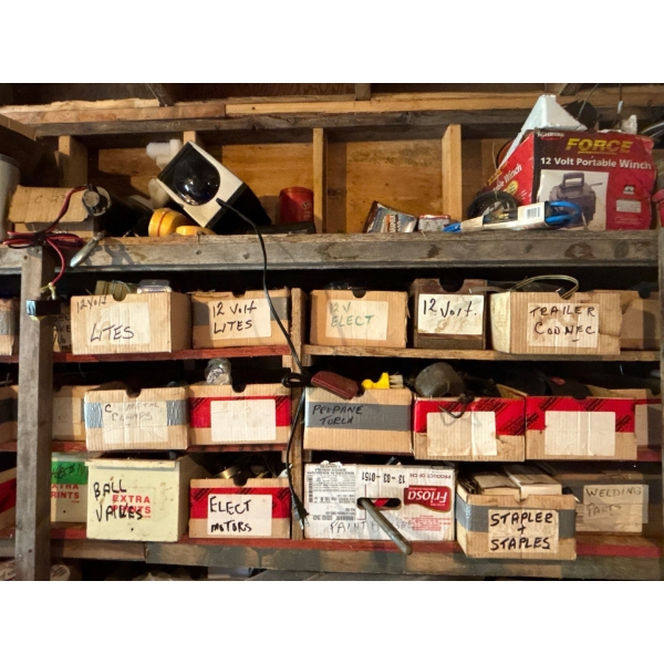 Several boxes of electrical items, trailer connectors, 12 V electric connectors, propane, torches st