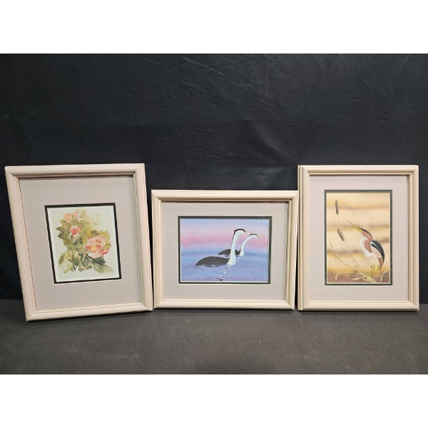 3 Framed Art Prints: Florals and Birds