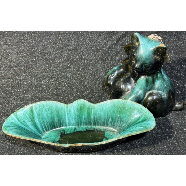 Blue Mountain Pottery Bowl & Cat Statue