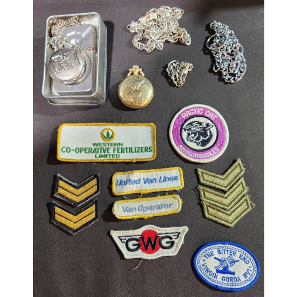 Daniel David Pocket Watch and Watch-It Eagle Pocket Watch with Chains and Patches Assortment