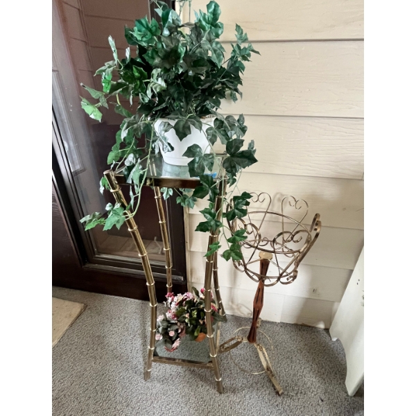 2 plant stands with faux plant 