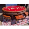 Image 1 : Chinese Tea Table Set With Red Lacquer Top and Mother-of-Pearl Figures