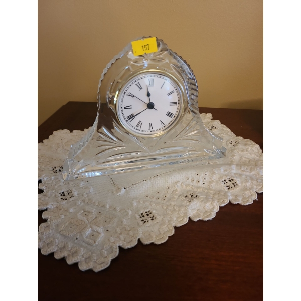 Waterford Clock (7"W, 5"T) and Doily