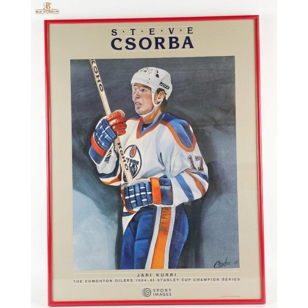 Framed Print Of Edmonton Oilers Player Jari Kurri, Illustrated By Artist Steve Csorba 18''W 24''H
