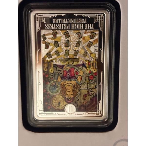 2021 CARDS –THE HIGH PRIESTESS   1 OZ FINE SILVER PROOF COLOURED COIN – NIUE – NZ MINT
