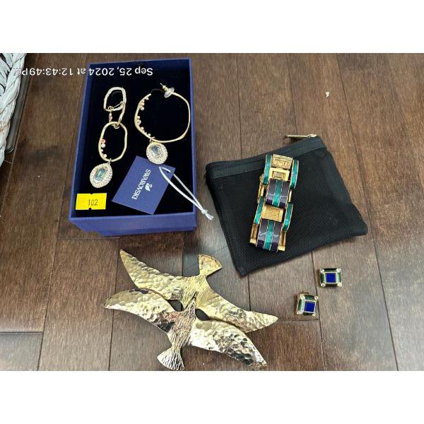 Swarovski Jewelry and Enamel Collection w/ Gold Plated Bird Pins 