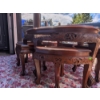 Image 5 : Chinese Tea Table Set With Red Lacquer Top and Mother-of-Pearl Figures