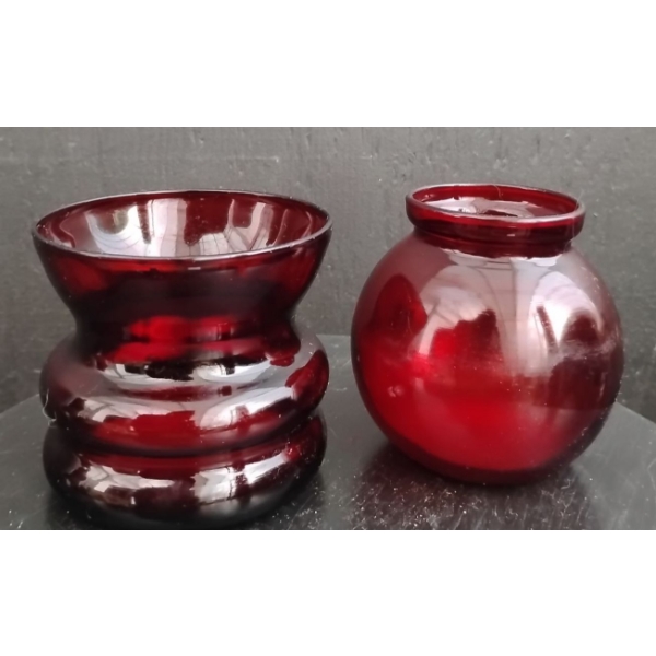 Vintage Royal Ruby Red Vase & Ruby Red Round Anchor Hocking Vase