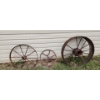 Image 1 : Antique Wheels 2 X 30" Diameter, 1 X 25" Diameter Metal Gear