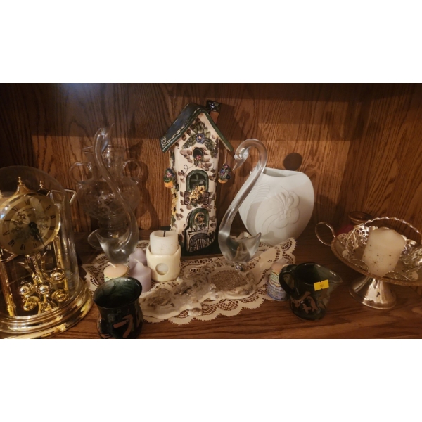 Daniel Dakota Plastic Clock 6" Diameter Base, 9.5 T, Ceramic House 12 T, Glass Swans and More!