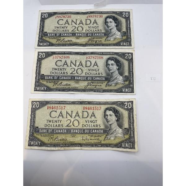 1954 $20 Canadian Banknotes
