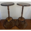 Image 3 : Twin Curio Tables 23T w/ Jute Tapestry & Collectable XL Whiskey Vessel