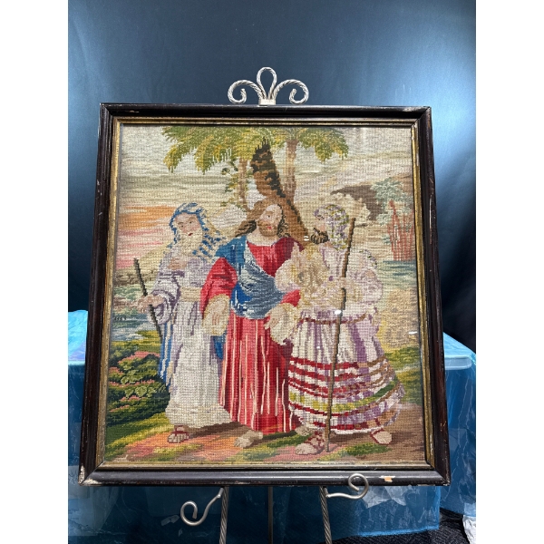 Elizabeth Marsolais (1872-1948) "Jesus and Two Disciples" Needlepoint 32.5Wx35.5H