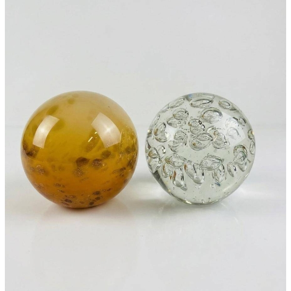 Art Glass Spheres, Orange and Clear, 4.5" Diameters
