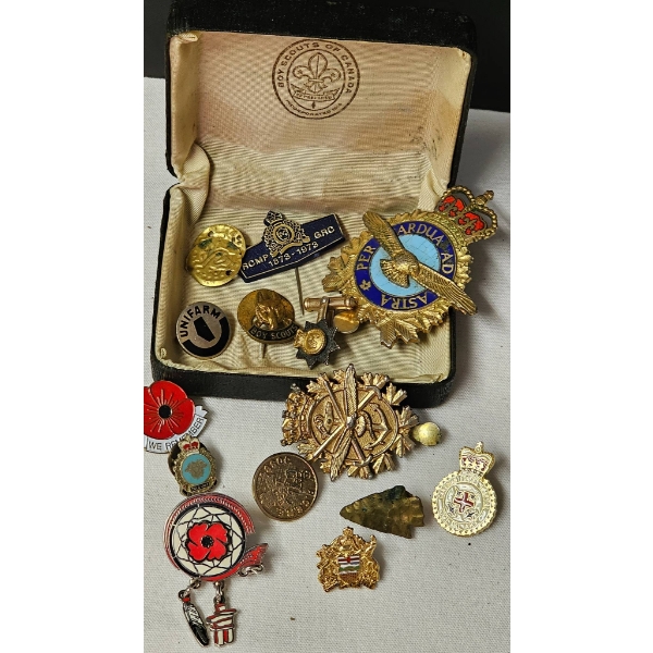 Vintage Boy Scouts Canada and Military Pins in Original Box