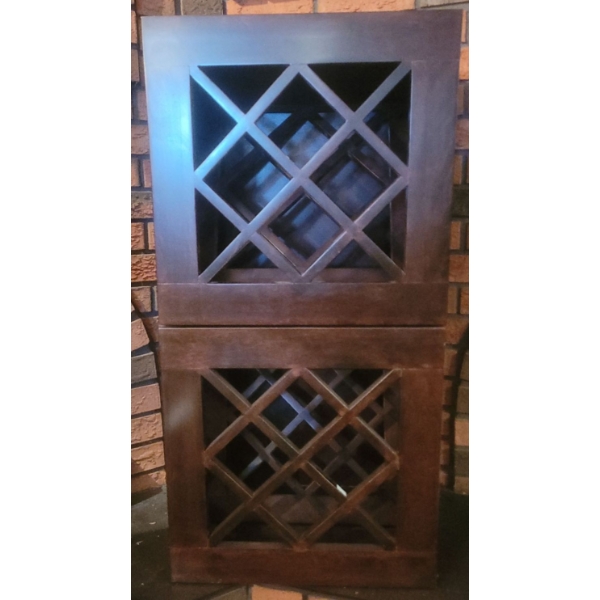 Dark Wooden Wine Bottle Holders (2) - 18" Wide, 16" Deep, 18" Tall Each 