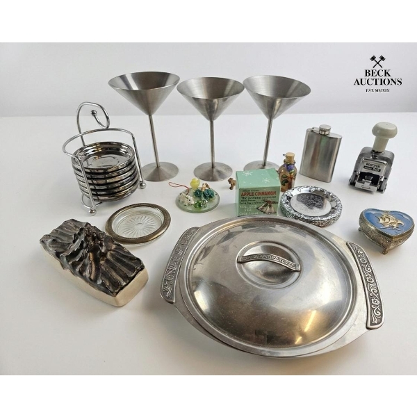 Stainless Steel Vintage Lidded Serving Dish Collection Of Vintage Barware & Miscellaneous Decorative