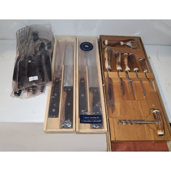 Utensils, Carving Sets, George Butler & Co. Stag Horn Handled Bar Kit w/ Wooden Storage Tray