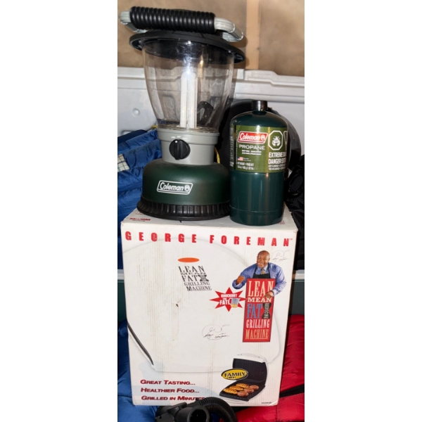 Camper's Collabo - Tarps Sleep Sacks George Forman Grill Propane Cooler Frying Pans