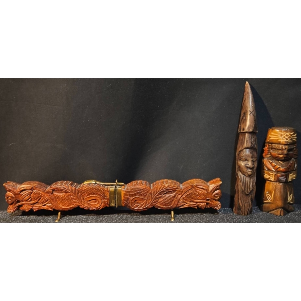 Carved Wood Knife Set with Two Sculpted Figures