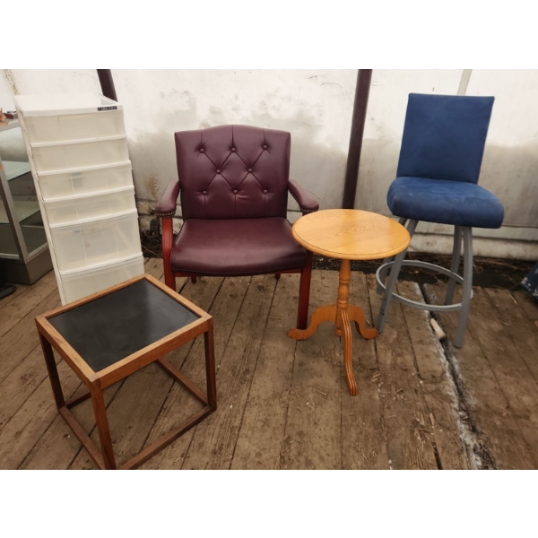 Storage and Sitting - Assorted Chairs, Tables and Storage Shelf