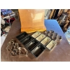 Image 1 : Oak recipe stand with protective glass, mini cake pans, honeycomb cutter, and assorted cookie cutter