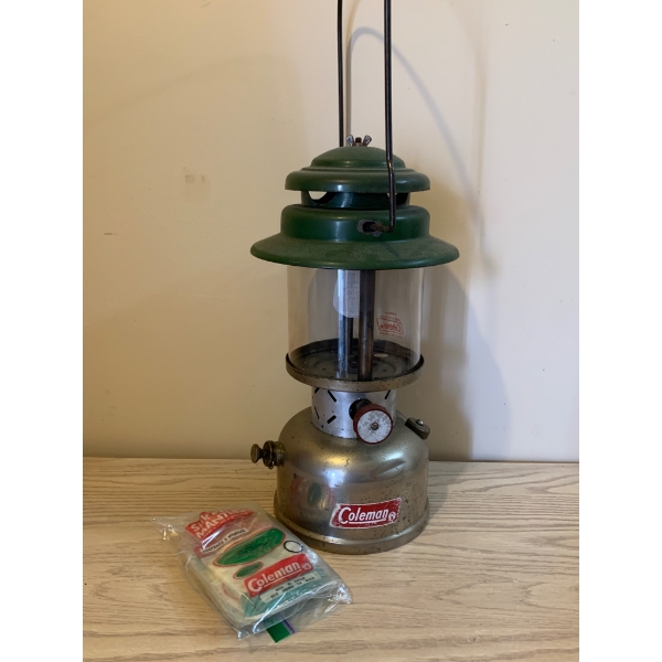 Coleman Lantern with Pyrex Globe, Vintage Fishing Kit, Flashlight