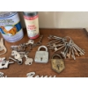 Image 2 : Vintage car dealership signs several antique keys and locks as well as a camel tin and a antique rub