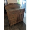 Image 4 : Oak Sideboard with Green Glass Drawer Pulls and Scalloped Backsplash