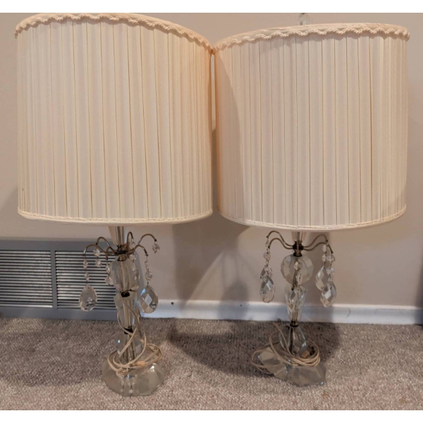Glass Table Lamps with Crystal Accents and Pleated Shades