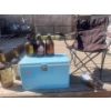 Image 3 : Foldable Lawn Chair, Vintage Cooler, 2 Empty Texas Mickeys, 4 Empty Beer Jugs.