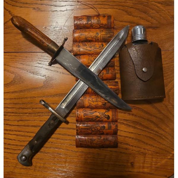 1898 Mauser Bayonet 5439, Wooden Flask, Asian Relic,
