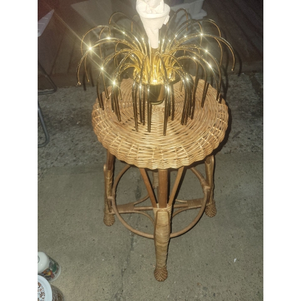 Mid Century Brass Chandelier w/ Wicker Bar Stool 31T 