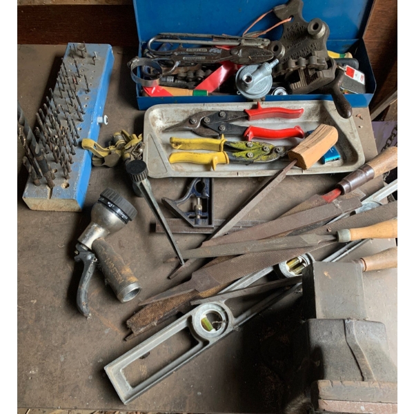 Vintage Tool Collection w/ Shop Vice Made in England & Table (48W, 28D, 35T) 