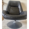 Image 3 : Mid Century Genuine Leather Swivel Chair & Foot Rest 30x33x39