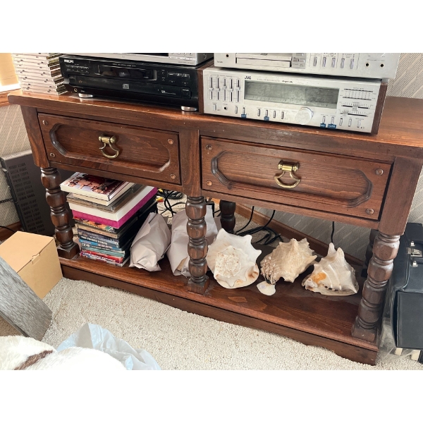 solid vintage retro TV stand with drawers 28x48x15 does not include contents or TV and stereo equip