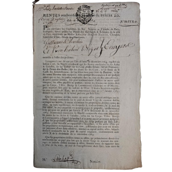 18th-Century French Legal Document Manuscript Dated Around The 1760s To 1770s.